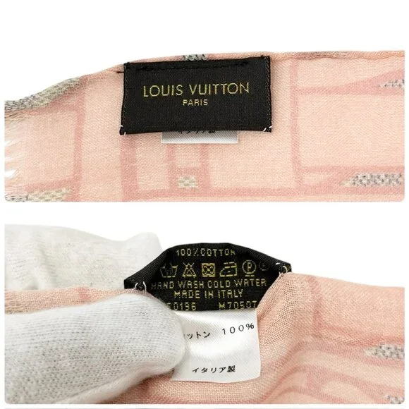 LOUIS VUITTON Vintage Damier Azur Tahitienne Logo Scarf Wrap Pink Gray [105046] - Picture 11 of 11
